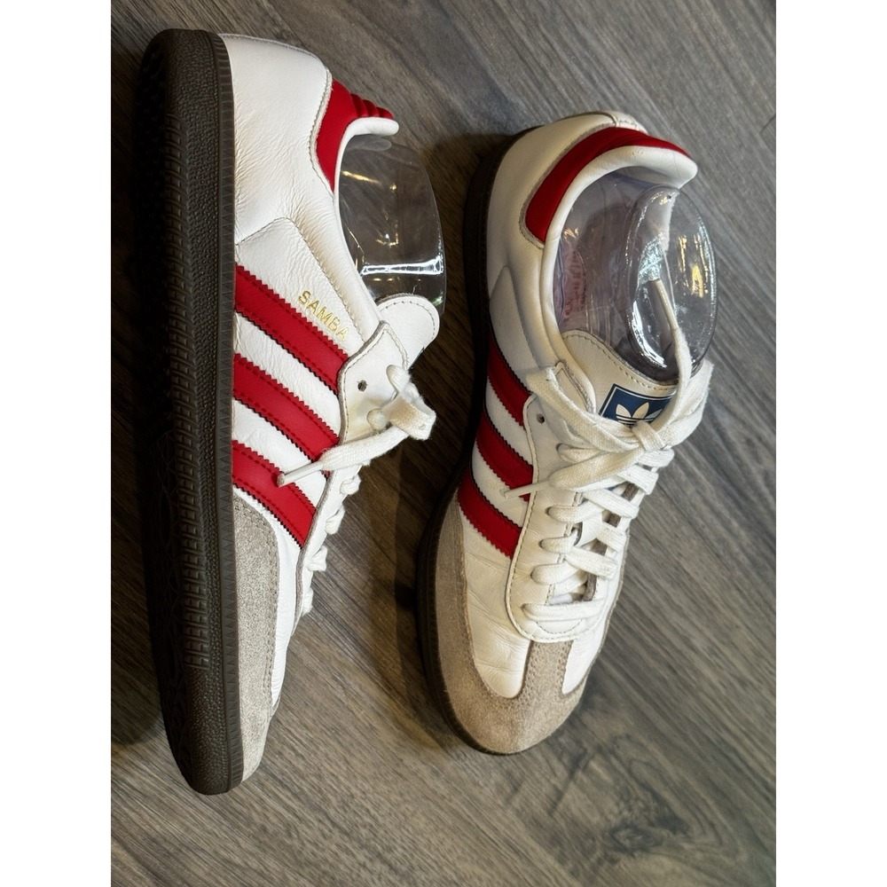 Adidas Sneakers 7.5 White Red Stripe Samba Retro OG Casual Leather Suede Gum - Picture 8 of 10